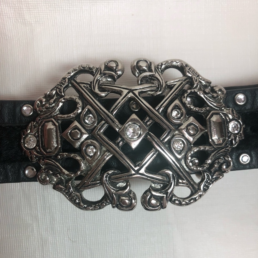 Black Leather Belt with Silver Buckle.